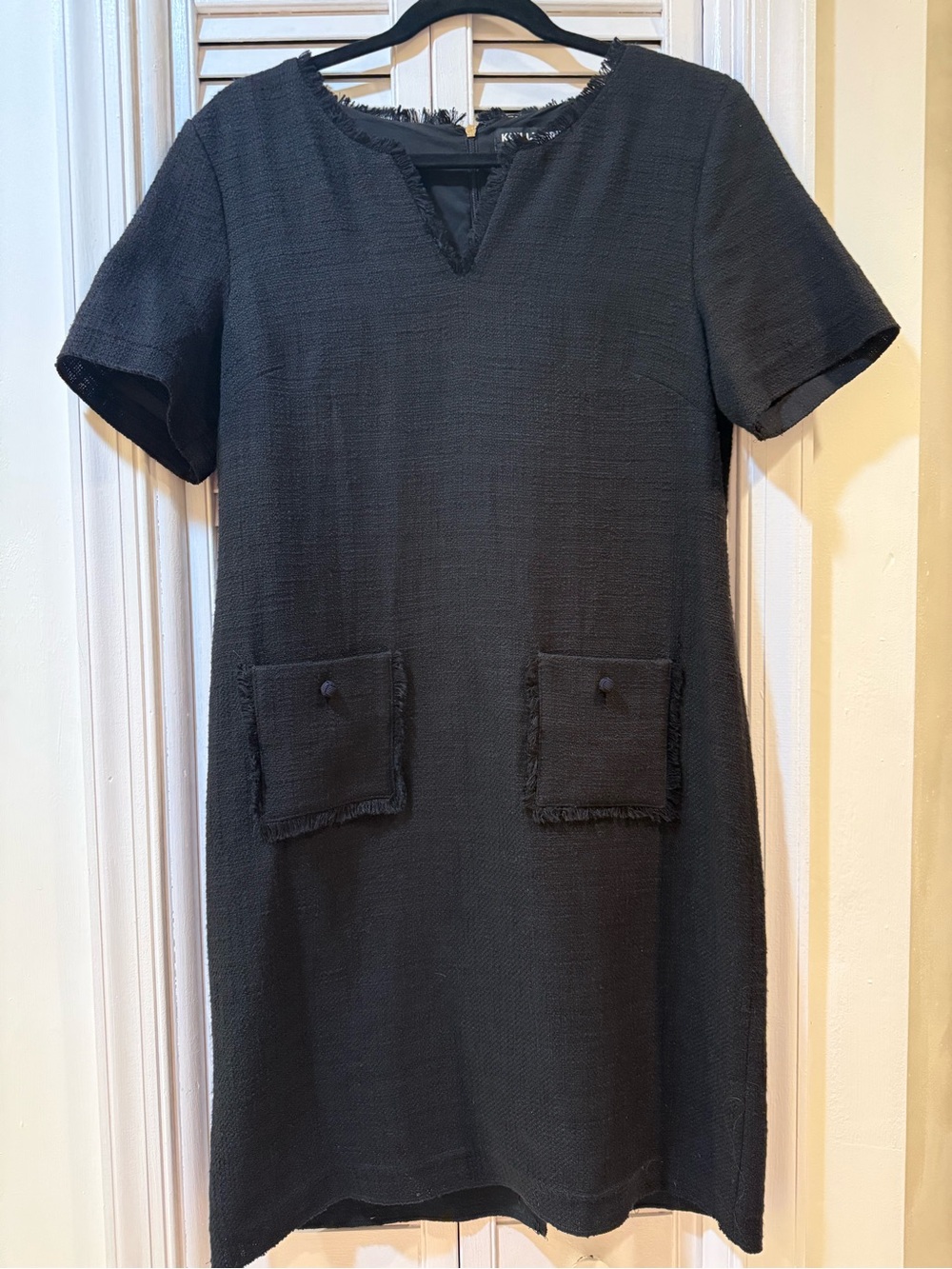 Trendy Tweed Black Karl Lagerfeld Short Sleeve Dress with Pockets